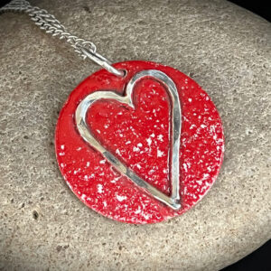 Heart silver enamel and sterling silver pendant