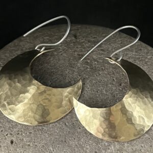 Textured brass dangle moon earrings