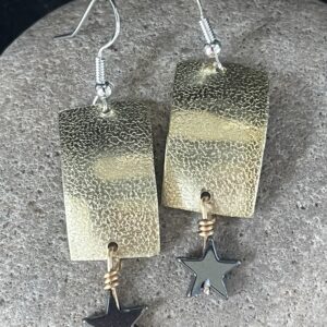 Brass and hematite star beads dangle earrings