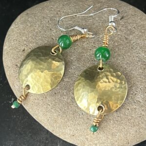 Brass and jade dangle earrings
