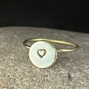 Brass highly polished stamped heart ring